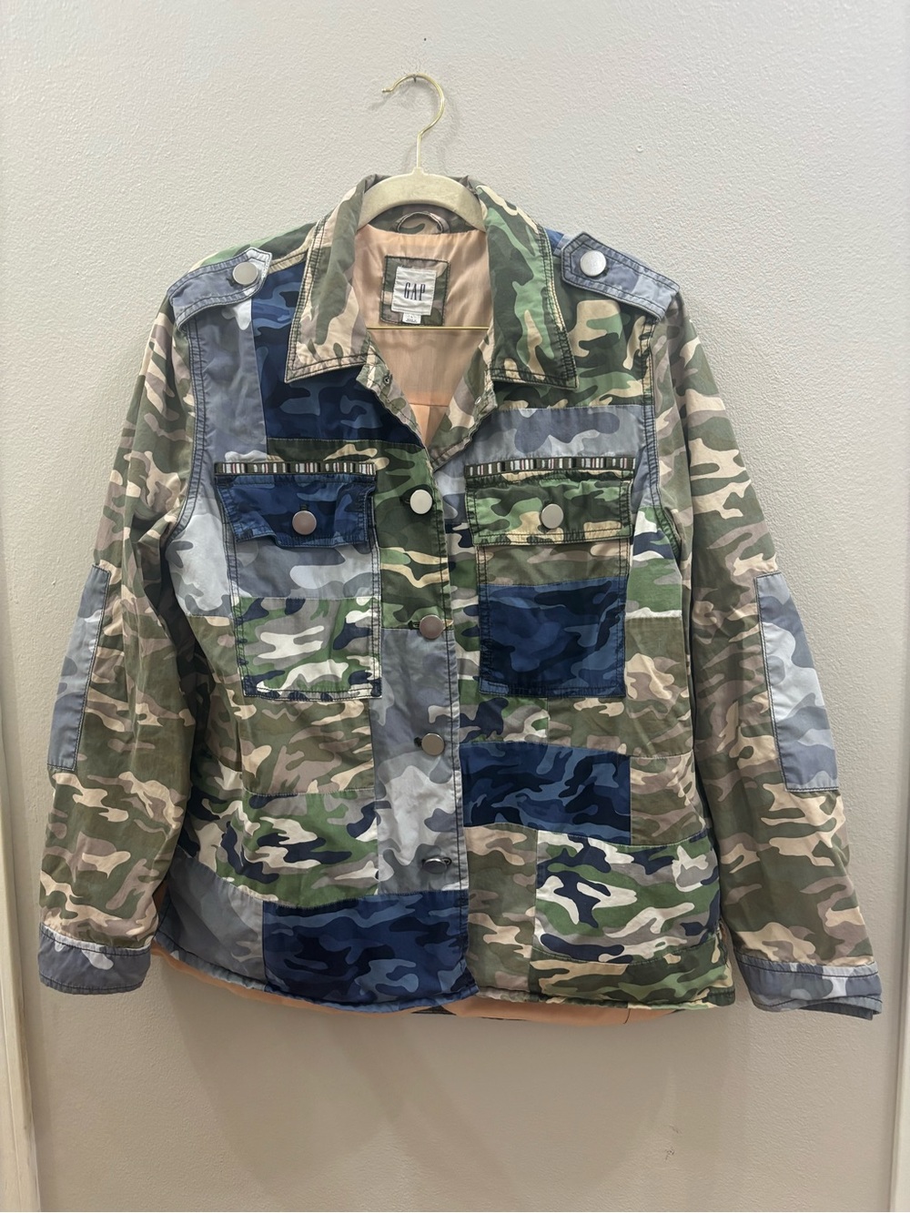 GAP Women's Patchwork Camouflage Utility Jacket - Green & Blue Camo - Picture 2 of 5